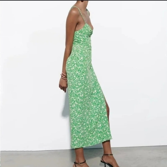 Zara Dresses & Skirts - Zara 90s floral print green strappy split skirt maxi dress NWT Large